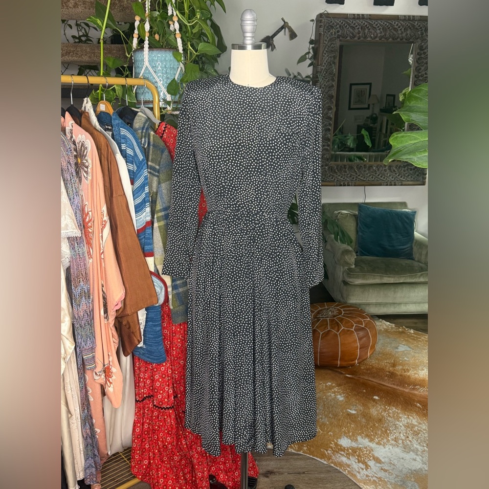 Vintage 80s Liz Claiborne Polka Dot Dress – Button Back – Size 2 Petite